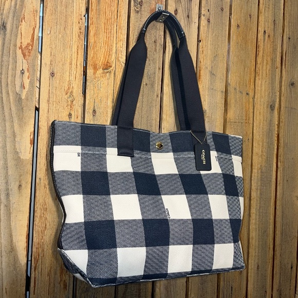 Coach Canvas Blue and White Tote - Picture 2 of 8